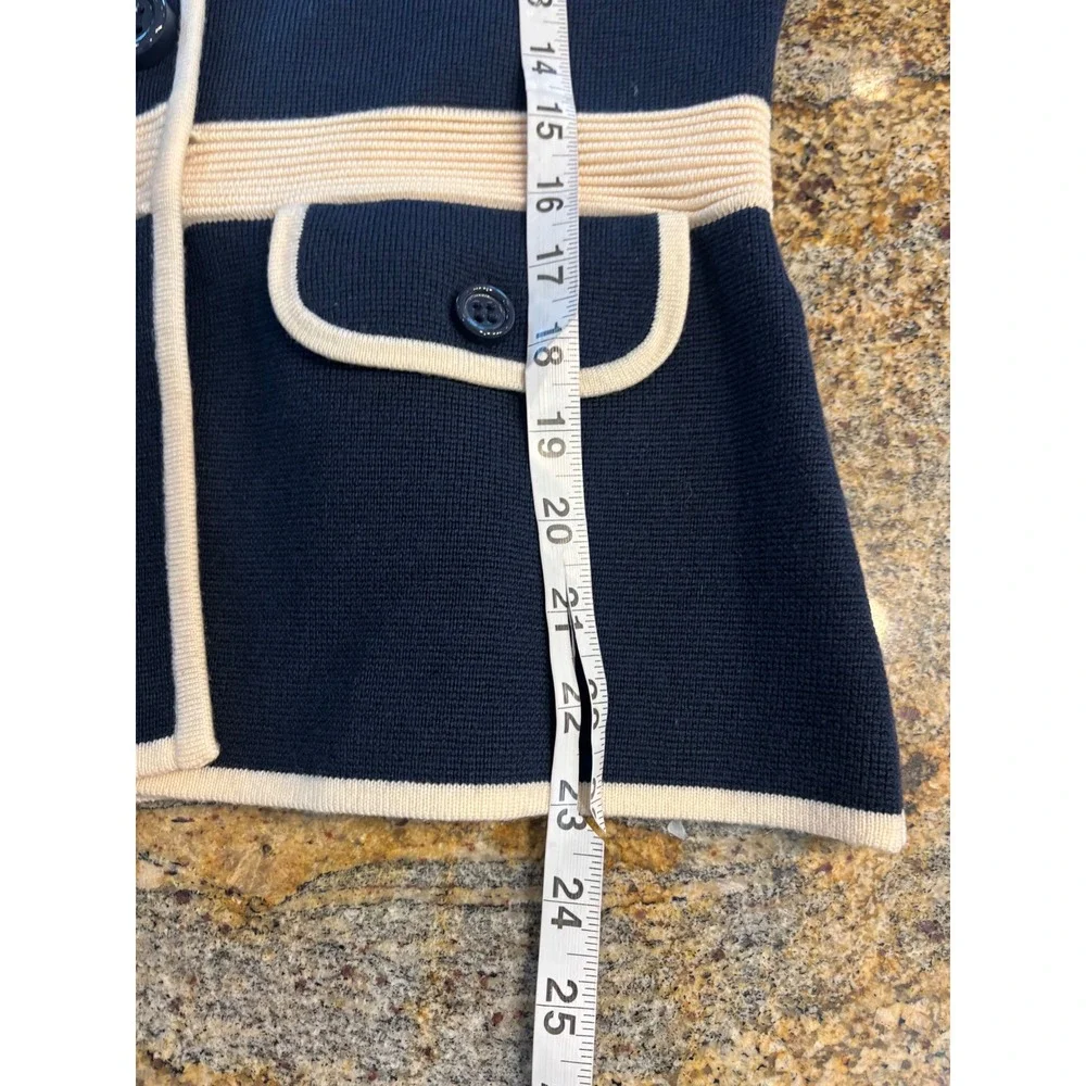 Kate Spade Mayson Sweater Navy Cream‎ Wool Blend Contrast Trim Knit 6 Old Money